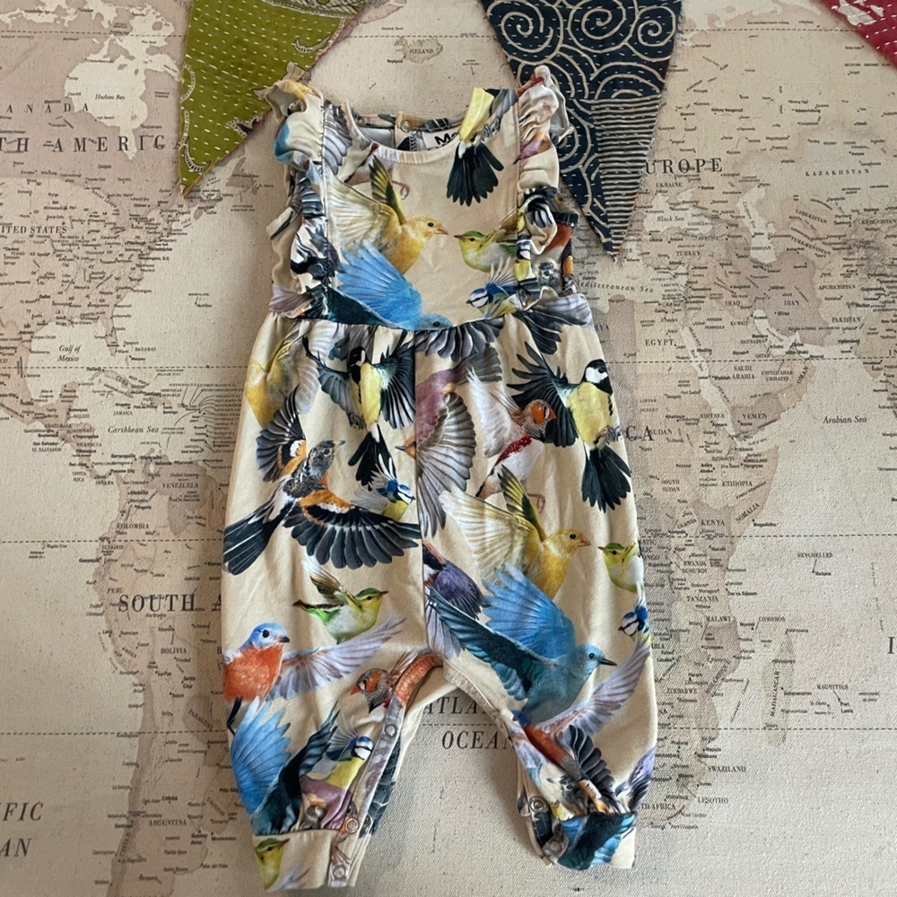 Molo Bold Bird Print Romper Size 0-3Mo